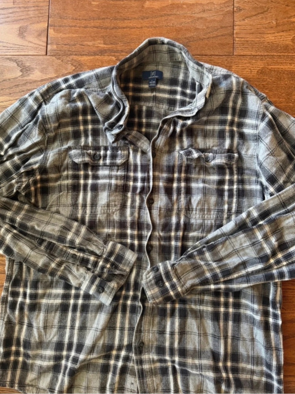 George Men's Black and White Plaid Button-Down Shirt